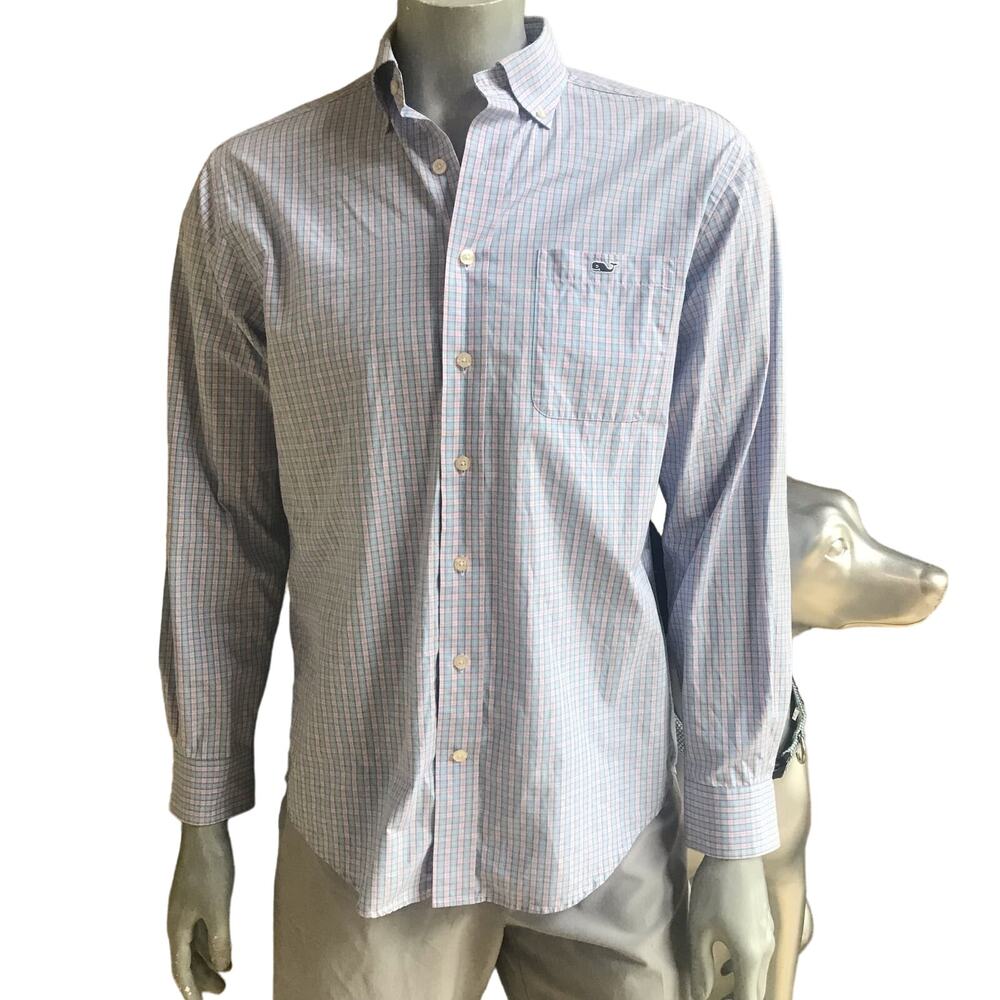 Vineyard Vines Classic Fit Tucker Button Down Shirt Pink Blue Men's Size Medium